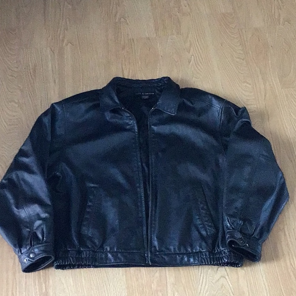 Leather Jacket black waist length no liner Size XL